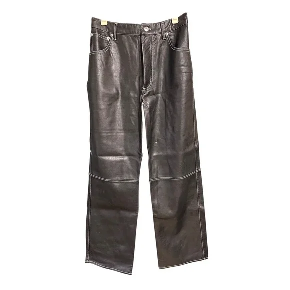 We The Free Free People Black Vegan Leather Contrast Stitch Pants High Rise 2 - Picture 2 of 5